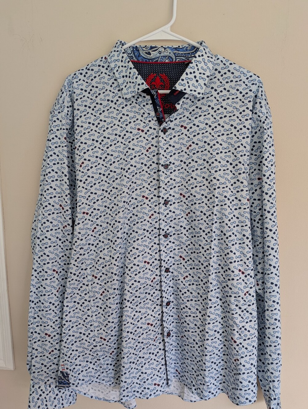 Au Noir Men's luxury Fashion Shirt Navy and Red Eyewear Print Made In Turkey